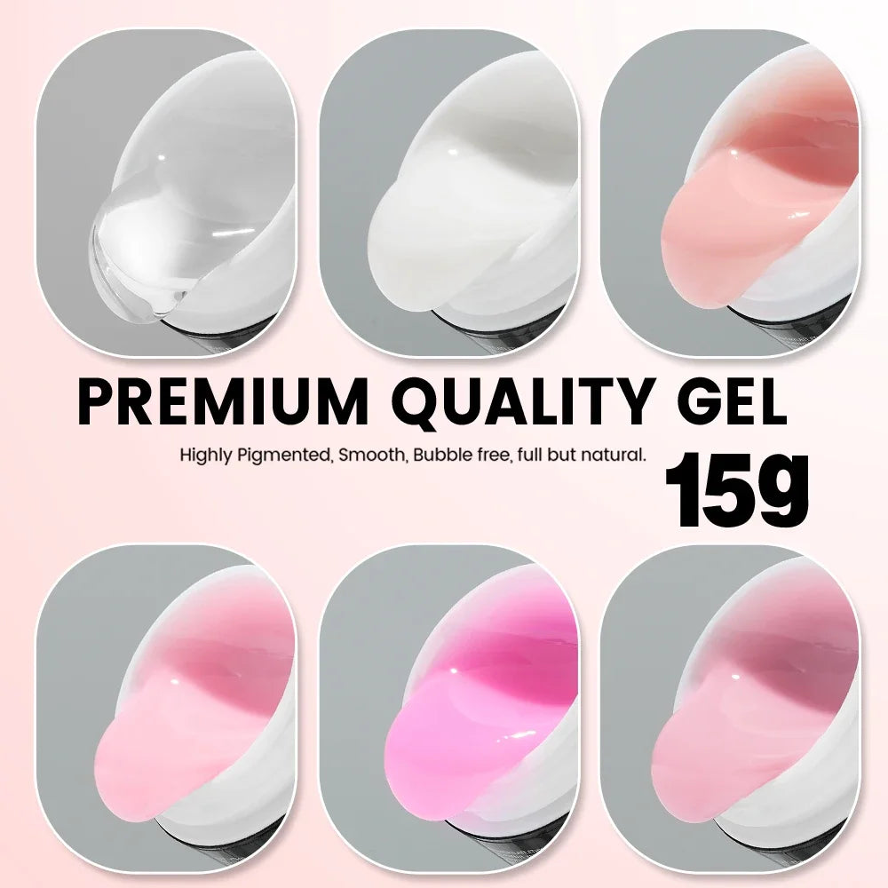 YOKEFELLOW 15g nude pink clear extension gel for nails, UV LED soak-off acrylic gel by Blushimmer, suitable for building and extending.