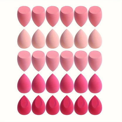 Set of 7 or 18 Blushimmer makeup sponges for liquid, cream, or powder application, including dual-use dry and wet makeup egg puffs.