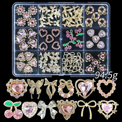 Set of 120 Blushimmer 3D gold bow and butterfly nail charms with shiny star accents for luxury nail art jewelry and decoration.