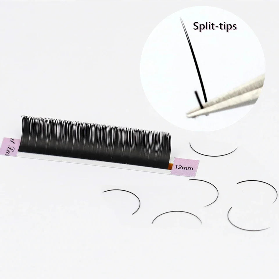 Blushimmer AGUUD matte dark black ellipse flat false eyelashes with double split tips, 0.15-0.20 B C CC D DD, individual makeup lashes