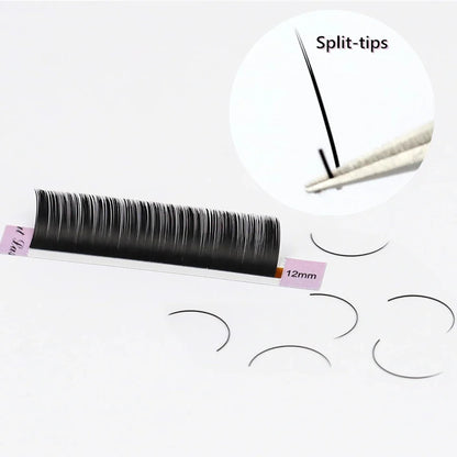 Blushimmer AGUUD matte dark black ellipse flat false eyelashes with double split tips, 0.15-0.20 B C CC D DD, individual makeup lashes
