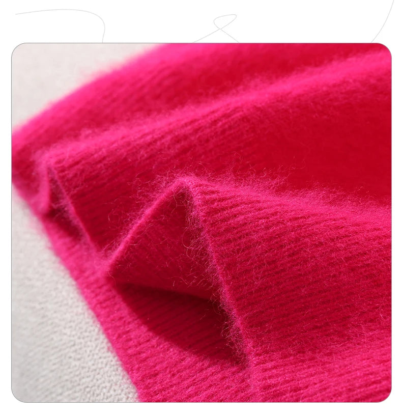 Autumn And Winter New High-End Female Mink Cashmere Sweater Solid Color Long-Sleeved Wool Knit Bottoming Sweater Loose Top