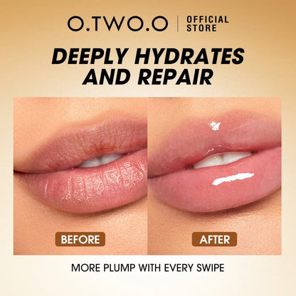 Blushimmer O.TWO.O Lip Oil Gloss with water-inspired glossy finish, featuring glitter and moisturizing, non-sticky lip plumper and balm.