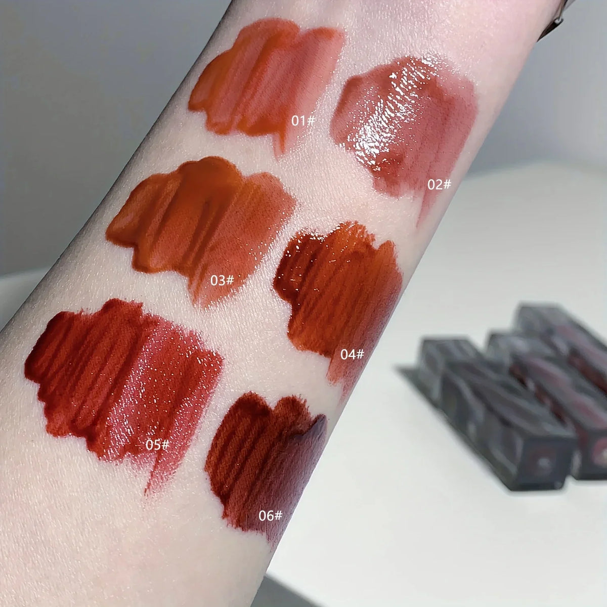 Blushimmer Bear Mirror Lip Glaze with a watery, glossy finish, showcasing hydrating long-lasting liquid lipstick in a cute bear-shaped container
