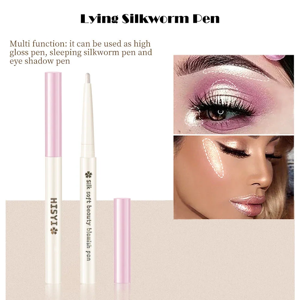 Blushimmer Hisyi 2-in-1 lying silkworm eyeliner and highlighter pen, featuring sleek black design and dual tip for precise application