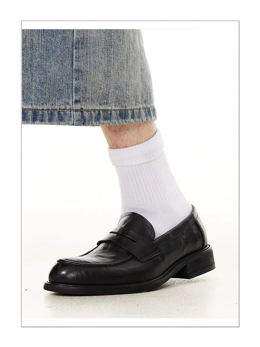 Elegant slip in loafers for men classic commuting square toe genuine cowhide derby formal dress leather shoes