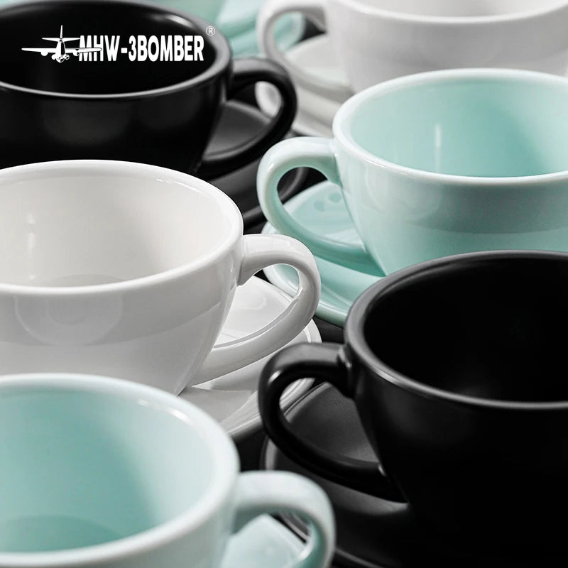 MHW-3BOMBER Coffee Cups Classic Latte Art Cups with Saucer 280ml Tea Cup Ceramic Espresso Mug Kitchen Bar Coffee Accessories