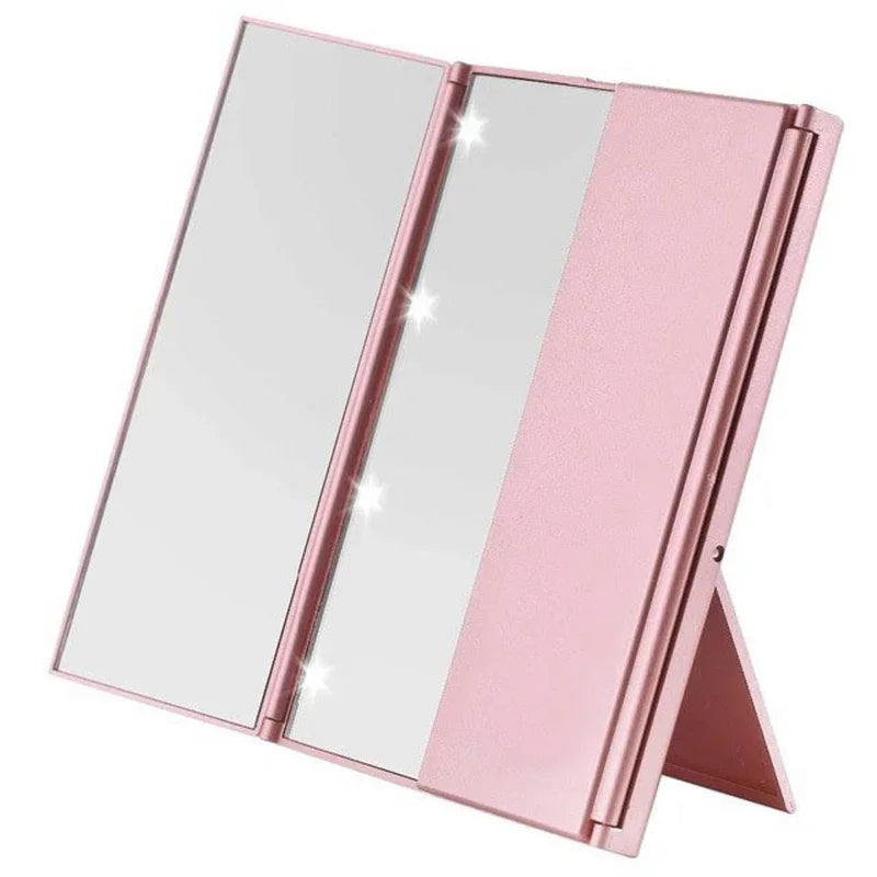 Blushimmer portable three-sided LED makeup mirror with adjustable lighting, ideal for travel and quick touch-ups.