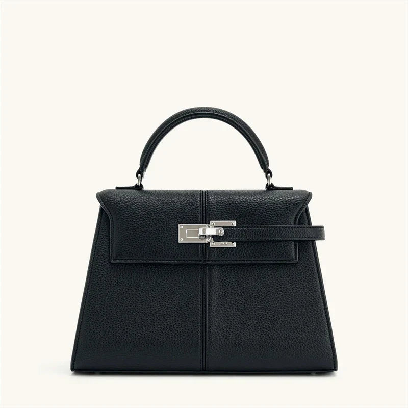 Black OBA women's crossbody handbag with sleek satchel style, featuring a compact design and adjustable strap.