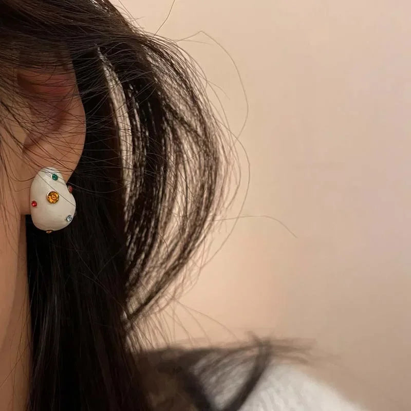 Fashion Cute Colorful Zircon Earrings for Women Exquisite White Oil Dripping Irregular Stud Earrings Party Jewelry Brincos Gift