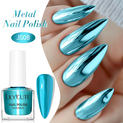 Blushimmer LilYCute 7ml mirror metallic nail polish bottle with red and purple reflective finish for nail art and salon use.