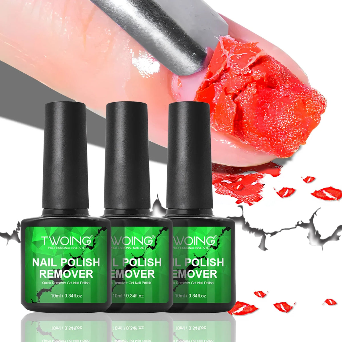 Blushimmer 3-piece gel nail polish remover set with easy, quick UV gel removal without soaking or wrapping nails.