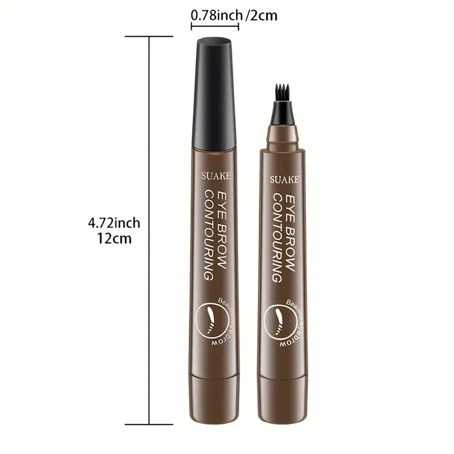 Blushimmer waterproof eyebrow pen with microblading-style 4-split head for natural-looking brows in five shades, close-up view.