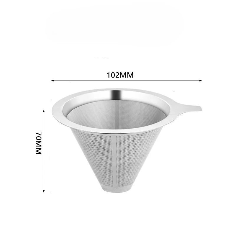 Pour Over Coffee Dripper,Metal Paperless Reusable Coffee Filter,Double Mesh Stainless Steel Cone Filter for Single Cup Brew