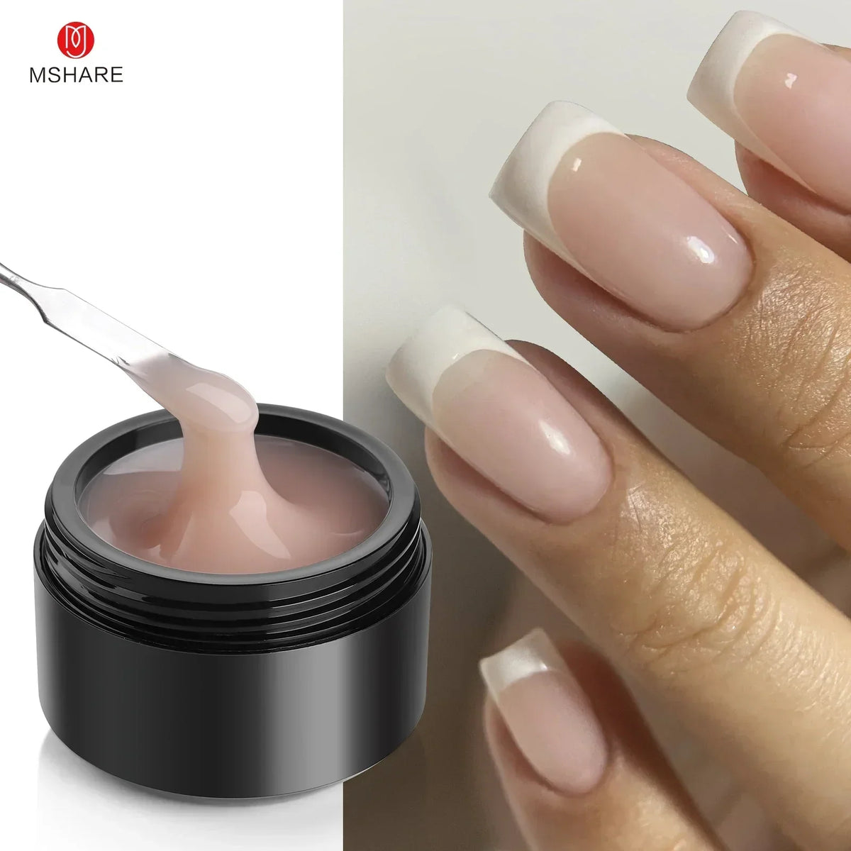 Blushimmer MSHARE 50ml pink gel builder for nails, UV and LED self-leveling gel for nail extension and construction.
