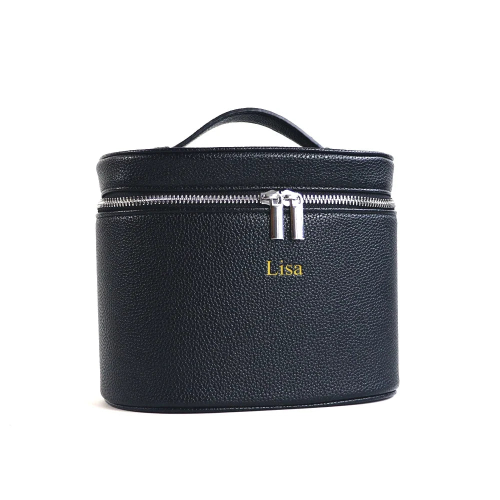 Large-capacity Blushimmer PU leather cosmetic box with internal storage, customizable name, travel portable makeup bag
