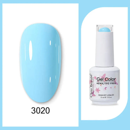 Blushimmer Clou Beaute 15ml gel nail polish bottle featuring red, black, white, green, and neon colors with velvet top coat effect.