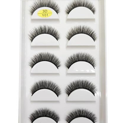 Set of 5 pairs of Blushimmer natural 3D mink false eyelashes with soft, wispy, fluffy style for makeup and beauty enhancement.