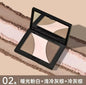 Blushimmer Mooekiss highlighter, contour, blush powder palette with three matte and pearlescent shades for face and eye makeup.