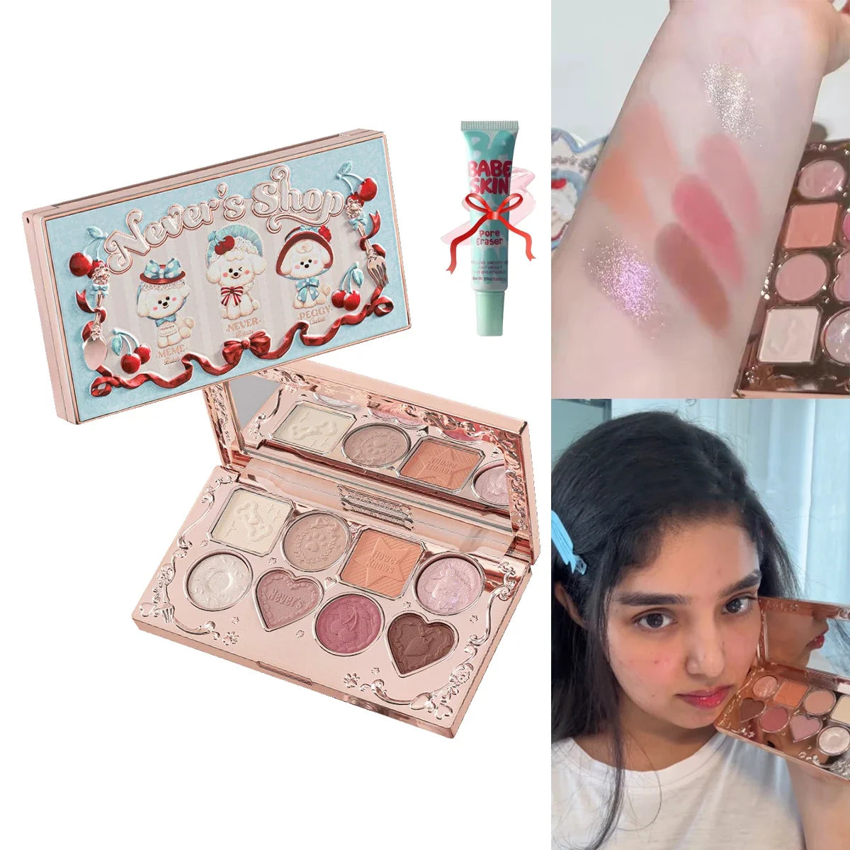 Blushimmer Flower Knows Chocolate Wonder-Shop 8-color eyeshadow palette with rich brown, gold, and neutral shades for versatile eye looks.