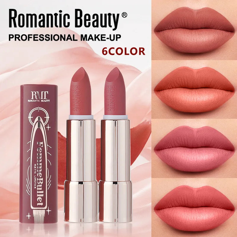 Blushimmer matte liquid lipstick in six colors, highly pigmented, transfer-resistant, smudge-proof, and long-lasting for bold lips.