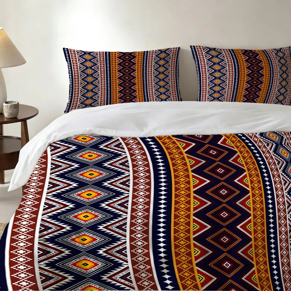 High-Definition Digital Printed Bedding Set, Ethnic Style Geometric Pattern Duvet Cover Set, Large Floral Print Duvet Cover Set, Includes 1 Duvet Cover + 2 Pillowcases, Suitable for Bedroom, Guest Room, Home Decoration, Polye