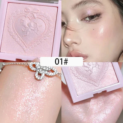 Blushimmer Love Angel high gloss powder highlighter palette with peach fairy shades, glitter body bronzer, and contour illuminator.