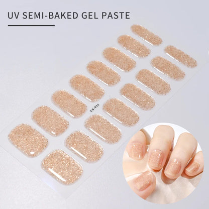 Blushimmer 16Tips glitter semi-cured gel UV sticker with 3D French gradient and shiny glitter powder for nail art decoration.