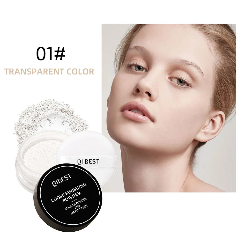 Blushimmer QIBEST waterproof loose powder compact with matte finish, oil-control, long-lasting setting for flawless face makeup.