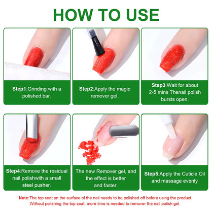 Blushimmer 3-piece gel nail polish remover set with quick, easy UV gel removal without soaking or wrapping nails.