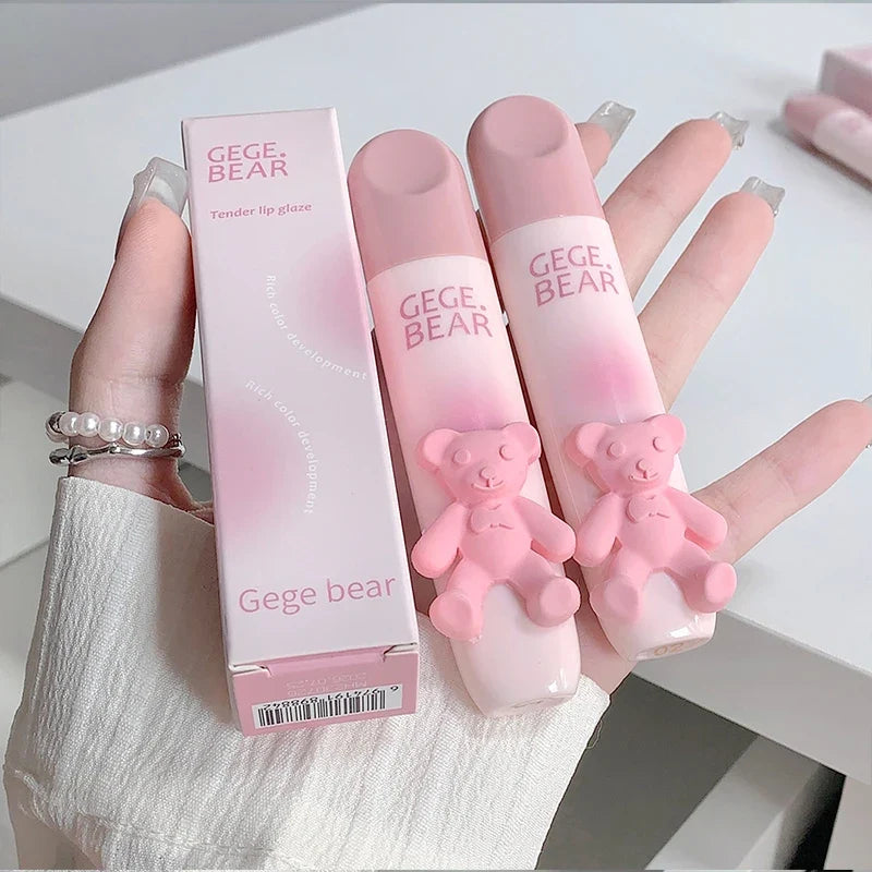 Blushimmer cute bear lip glaze and matte velvet lipstick with whitening lip cream in a compact, colorful makeup set.