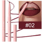 Blushimmer velvet matte lip liner pencil in soft nude and red brown shades, featuring a waterproof, plumping lip contour product.
