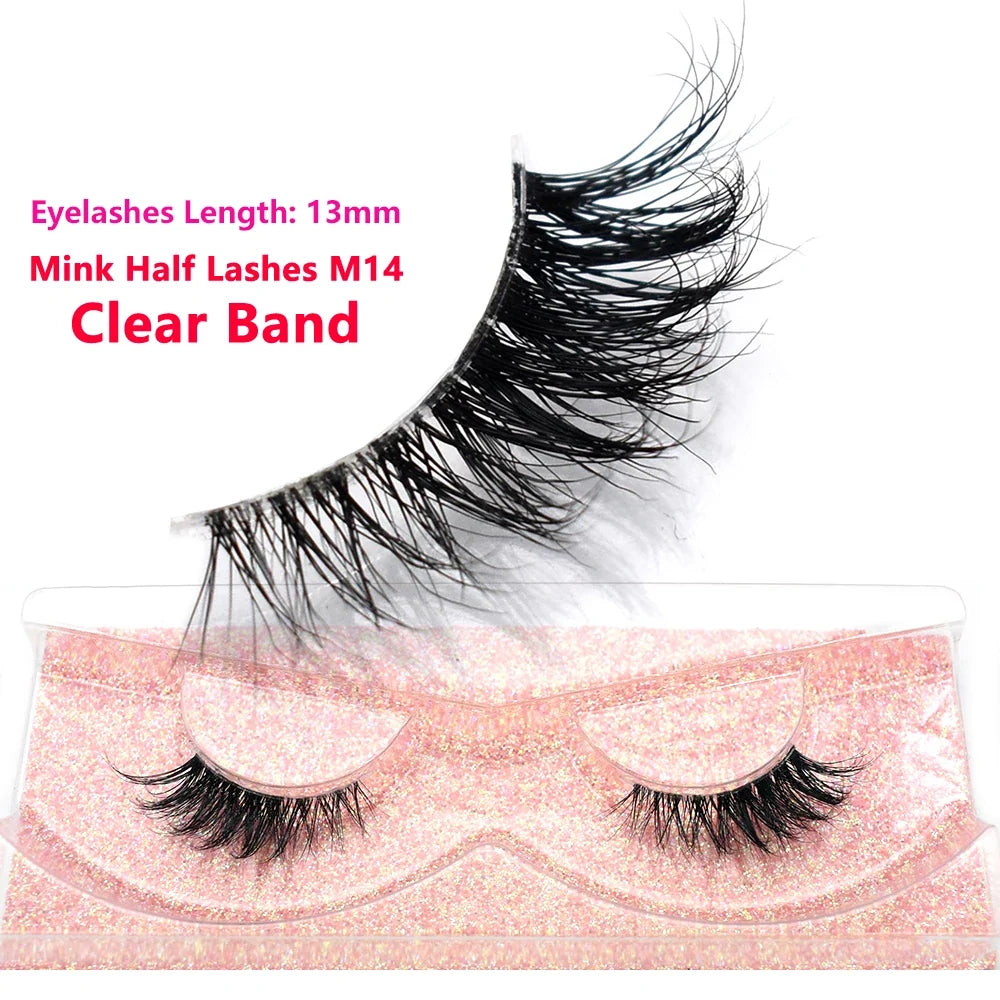 Blushimmer 3D mink fluffy half false eyelashes with clear band, natural, lightweight, reusable short eye strip lash extension.