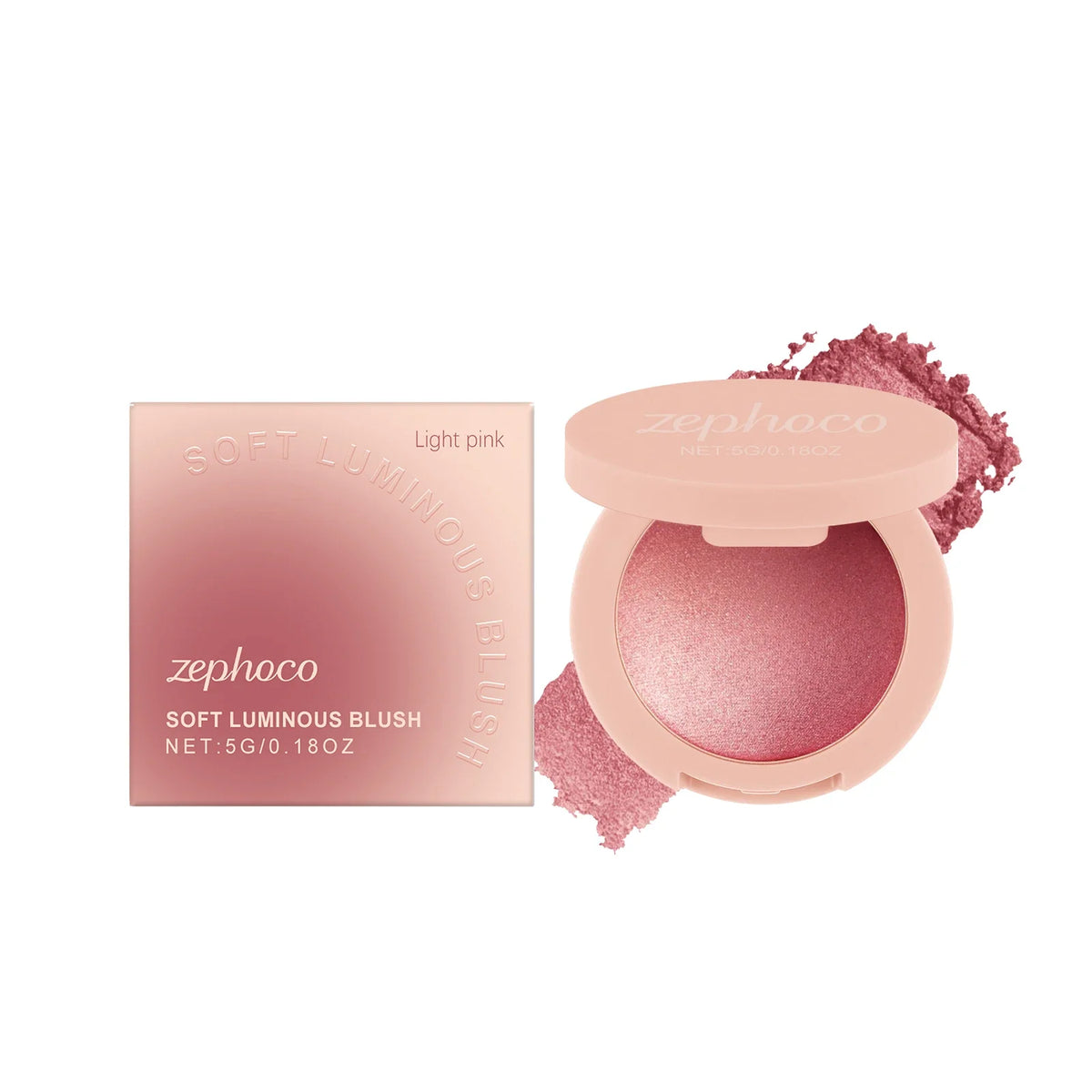 Blushimmer pearl blush with soft pink powder for a natural, radiant finish; long-lasting, buildable, delicate blush for cheeks.