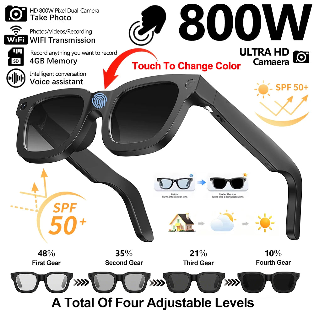 2026 New AI Smart Glasses HD Photo Video Touch Photochromic Lenses Record Translation Al Interaction BT Call Music Smart Glasses