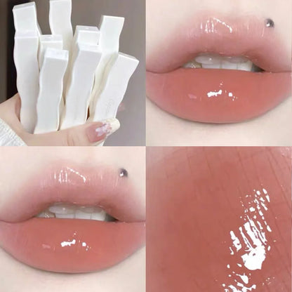 Blushimmer 6-color mirror lip gloss set with moisturizing nude shades in transparent flower-shaped tubes, long-lasting liquid lipstick.