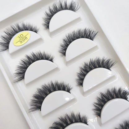 Set of 5 pairs of natural 3D mink false eyelashes by Blushimmer, ideal for makeup and beauty enhancements.