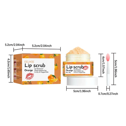 Blushimmer strawberry orange honey lip scrub with exfoliating texture, moisturizing and brightening lip care product in a jar.