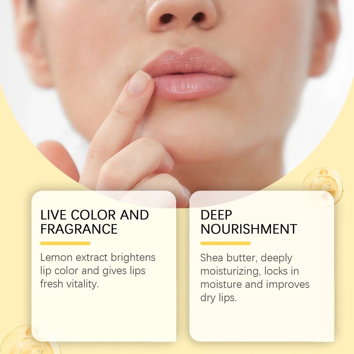 Blushimmer lemon ginger lip balm with turmeric and gloss oil for exfoliating, moisturizing, and improving dull lips.