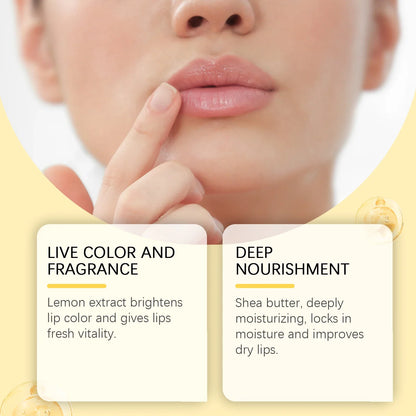 Blushimmer lemon ginger lip balm with turmeric and gloss oil for exfoliating, moisturizing, and improving dull lips.