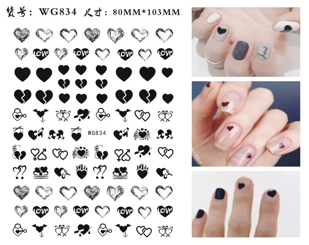 Black and white nail art sticker decals by Blushimmer featuring sexy woman and girl designs for press-on nail decoration.