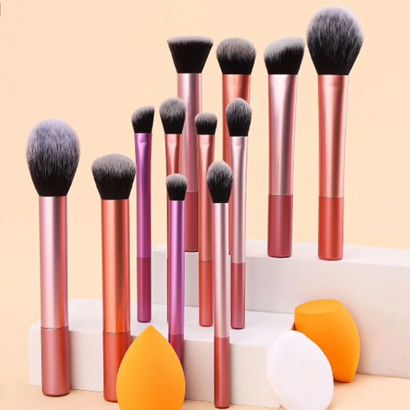 6-14PCS Long Handle Makeup Brush Set with Portable Wash Bag Soft Bristles Ideal for Beginners Full Face Makeup