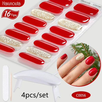 Blushimmer Harunouta 4-piece set of gradient jelly semi-cured gel nail strips with nude pink waterproof design and matching nail lamp.