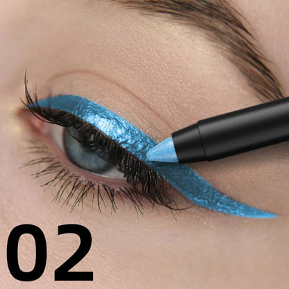 Colorful metallic eyeliner pen with pearly shimmer, high pigmentation, waterproof finish, suitable for smokey, punk, and gothic makeup.