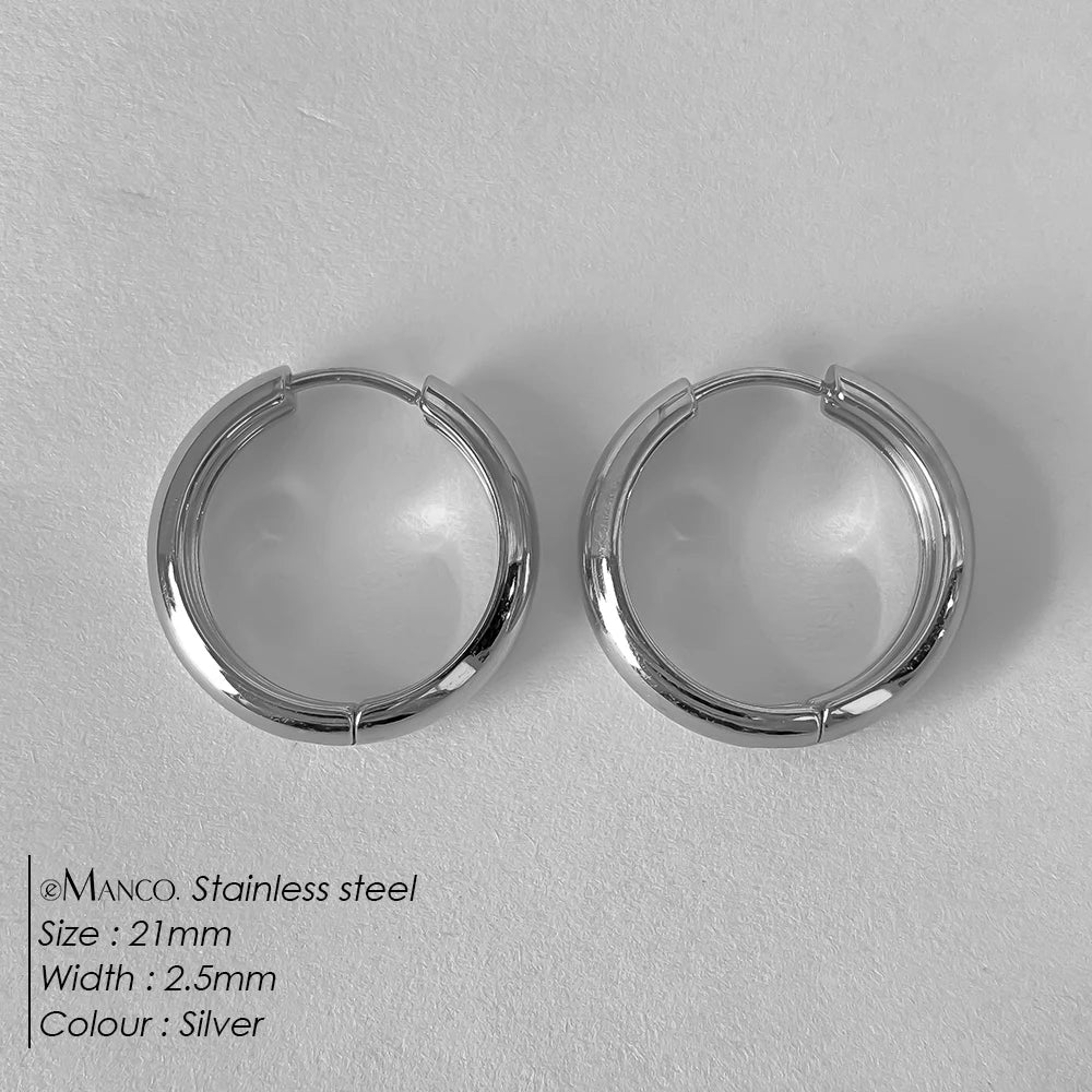 eManco Classic Round Stainless Steel Earrings For Women Men Geometric Circle Ear Buckle Fashion Huggie Daily Jewelry