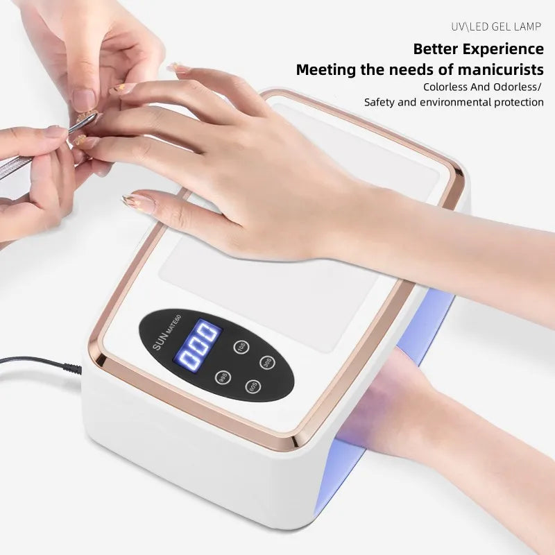 Blushimmer 90 LED UV Nail Dryer lamp with motion sensor, large curing space for gel nails, suitable for manicure and pedicure.