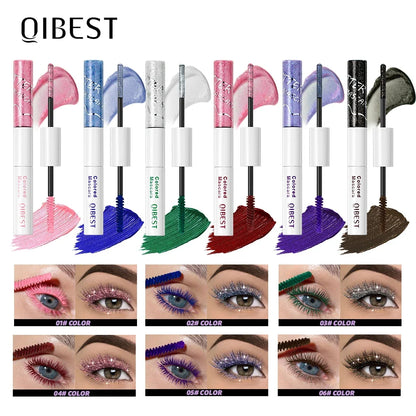 Blushimmer Qibest double-ended diamond glitter waterproof 4D fiber mascara with sparkling finish and volumizing brush.