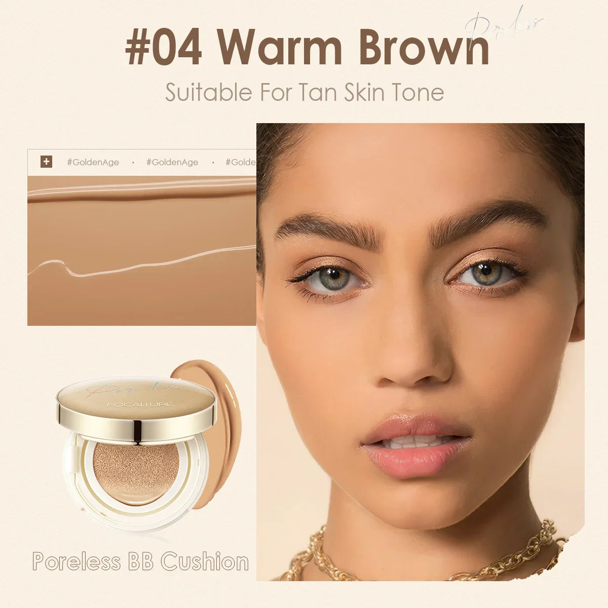 Blushimmer FOCALLURE Air Cushion Foundation with waterproof, matte finish, high coverage, smooth, poreless face makeup in a compact.