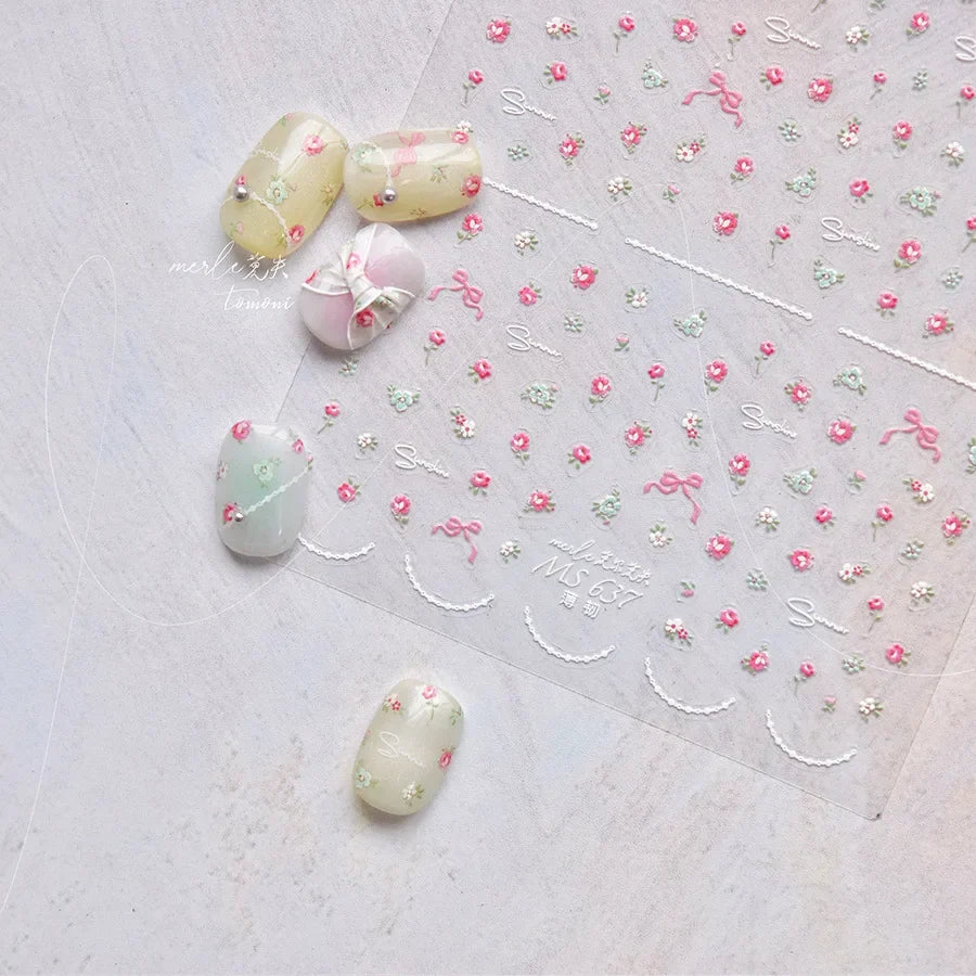 Dream Flower Shell Nail Art Stickers by Blushimmer, self-adhesive Japanese flower decals for press-on nails decoration.