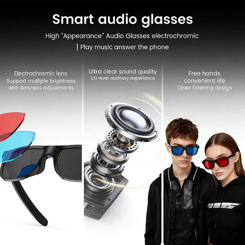 Smart Audio Glasses Touch Control Color Changing Lens Dual Microphone Noise Reduction Super Clear Sound Bluetooth Sunglasses New